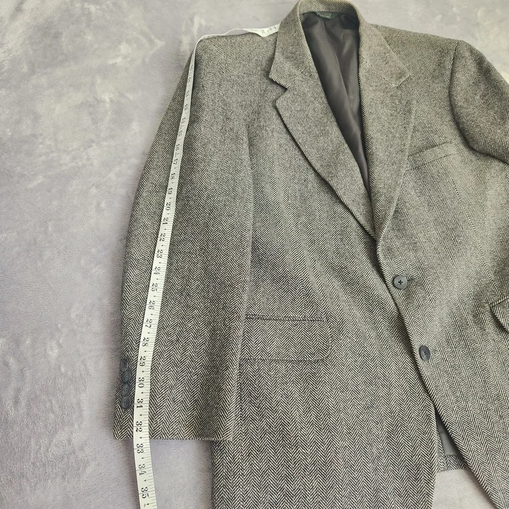 Tweed Herringbone 100% Wool Blazer Jacket 43L 43 Nordstrom Mens Black Sport Coat